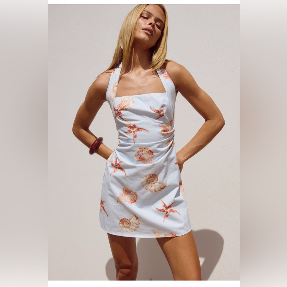 NWT Seven Wonders Mindy Mini Seashell Print Halter Dress size L